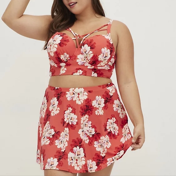 Underwire Push-Up Plunge Swim Top Floral Jasmine Blossoms - Picture 3 of 6